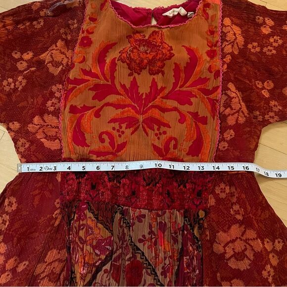 Soft Surroundings Cavatina Smocked Crinkle Chiffon Midi Dress in Red Multi NWOT - Picture 14 of 15